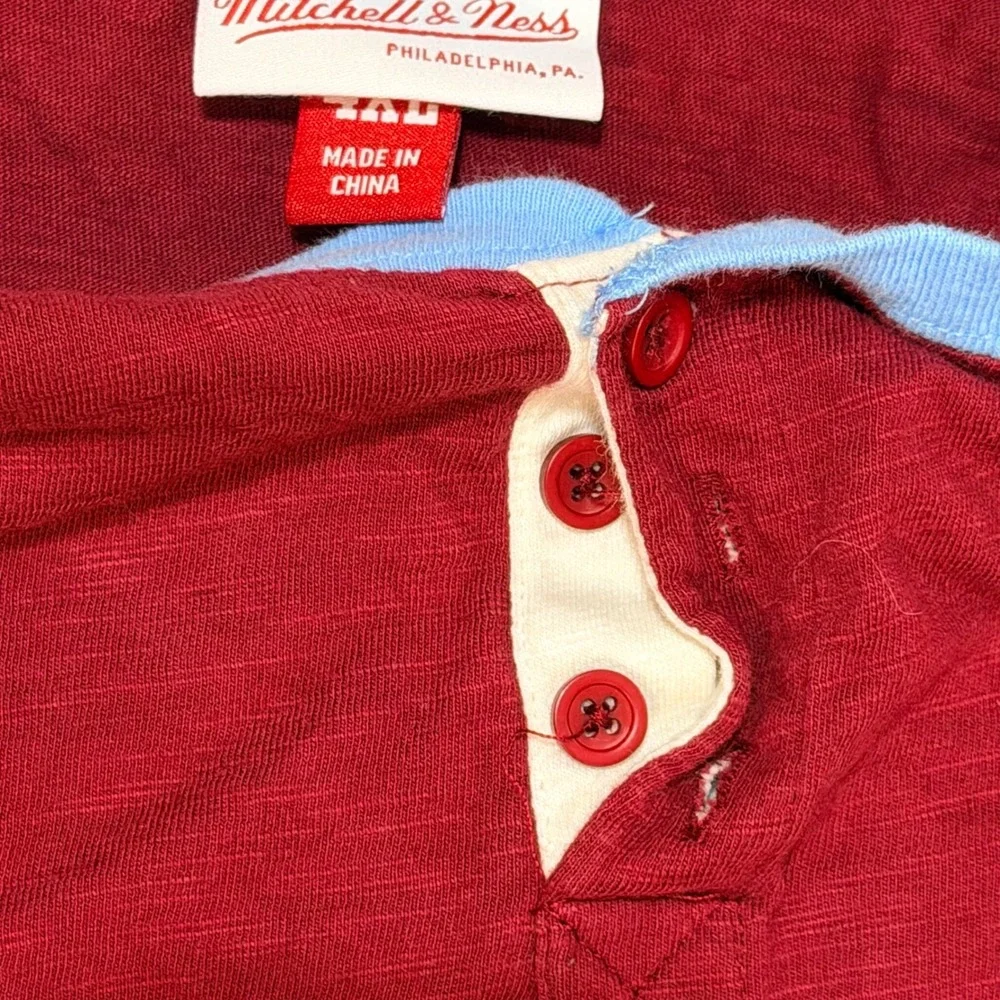Mitchell & Ness Phillies Henley Shirt Mens 4XL Maroon Blue Cooperstown Slub Knit